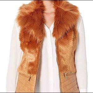 GUESS CASHEW FAUX FUR VEST JACKET LARGE